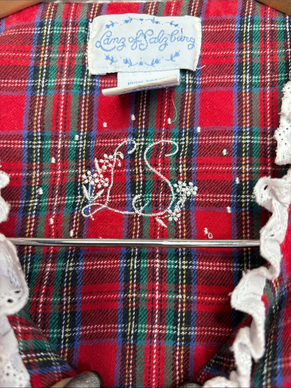 Lanz of Salzburg Red Plaid Flannel Long Sleeve Nightgown Women Size M BLEMISH